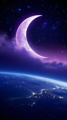Fototapeta premium A view of the earth from space with a crescent in the sky.
