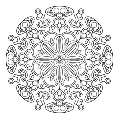 A line art mandala design illustration of a coloring page 