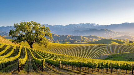 Golden California Valley with Vineyards and Hills