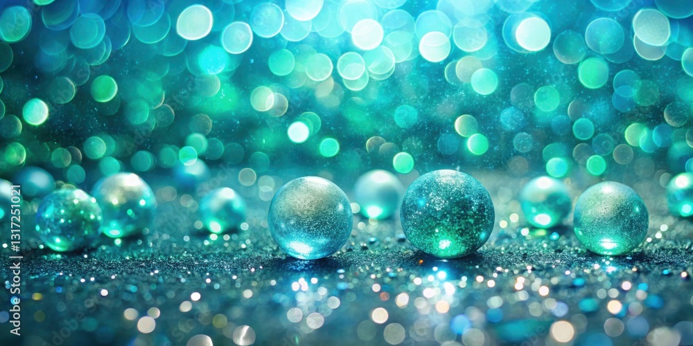 Aufkleber sparkling aqua spheres resting on a bed of shimmering glitter, with a soft bokeh background