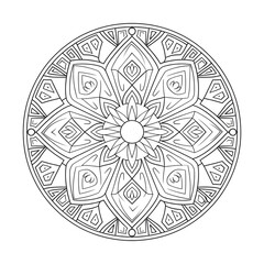 A line art mandala design illustration of a coloring page 