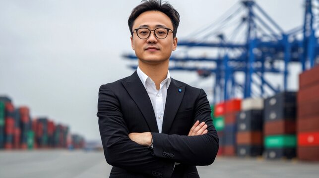 Transparent trade: A futuristic blockchain interface overlays a Chinese port with digital supply chain tracking.