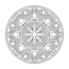 A line art mandala design illustration of a coloring page 