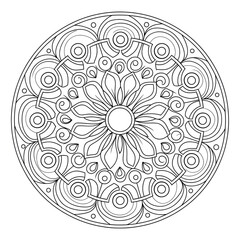 A line art mandala design illustration of a coloring page 
