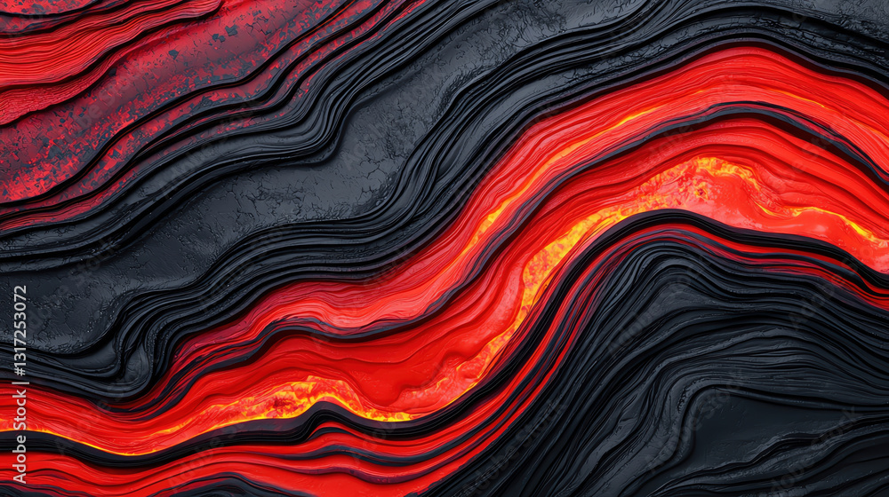 Poster vibrant red and dark lava flow texture creating dynamic visual effect
