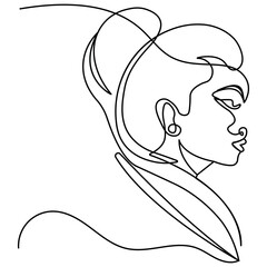 Female face icon   continuous one line drawing of outline vector illustration 