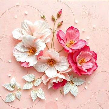 abstract floral background with white and pink flowers