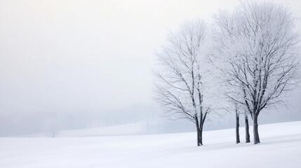 A serene winter landscape under an overcast sky