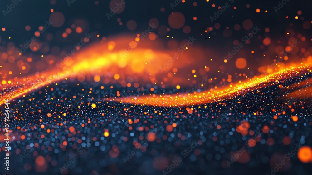 Poster abstract glowing light waves with particles and sparkles background