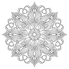 A line art mandala design illustration of a coloring page 