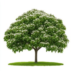Elder Tree Covered in Small White Blossoms in a Lush Green Landscape