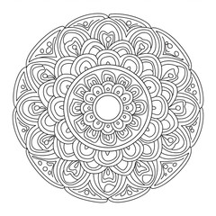 A line art mandala design illustration of a coloring page 