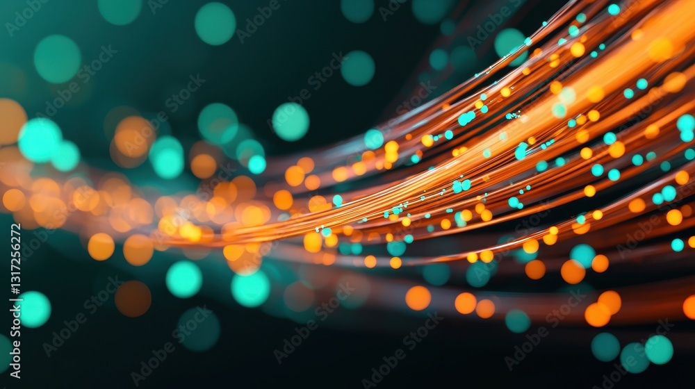 Poster vibrant colorful flowing light trails with bokeh effect background