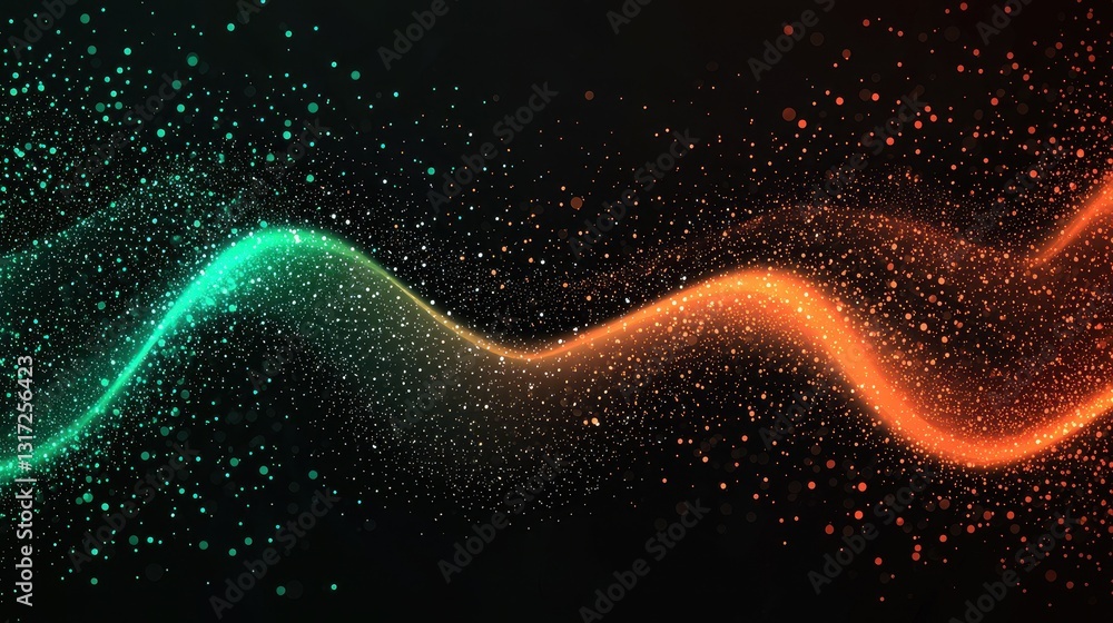 Poster ethereal flow of colorful light waves with sparkling particles