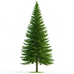 Tall Evergreen Pine Tree with Lush Foliage Isolated on White Background