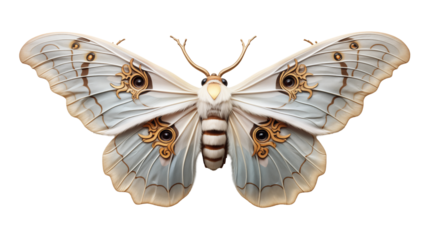 Ornate Moth Wings Detailed Design, Artistic Insect Pattern for Nature Displays, isolated on transparent background.