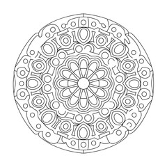 A line art mandala design illustration of a coloring page 