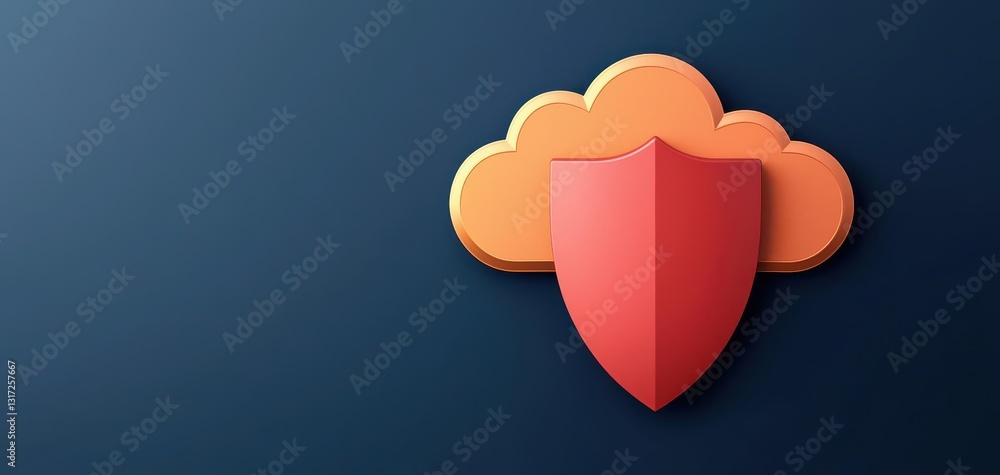 Poster cloud infrastructure security flexibility. stylized cloud with a shield symbolizing cloud security a