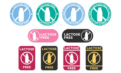 Set best Lactose free label or Lactose free logo vector isolated in flat style. Lactose free label vector for product packaging design element. Lactose free logo for packaging design.