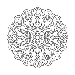 A line art mandala design illustration of a coloring page 