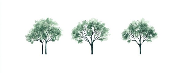 Three Green Trees Illustration on White Background