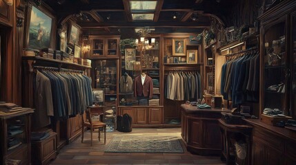 Naklejka premium Exquisite bespoke tailoring establishment featuring classic and refined apparel