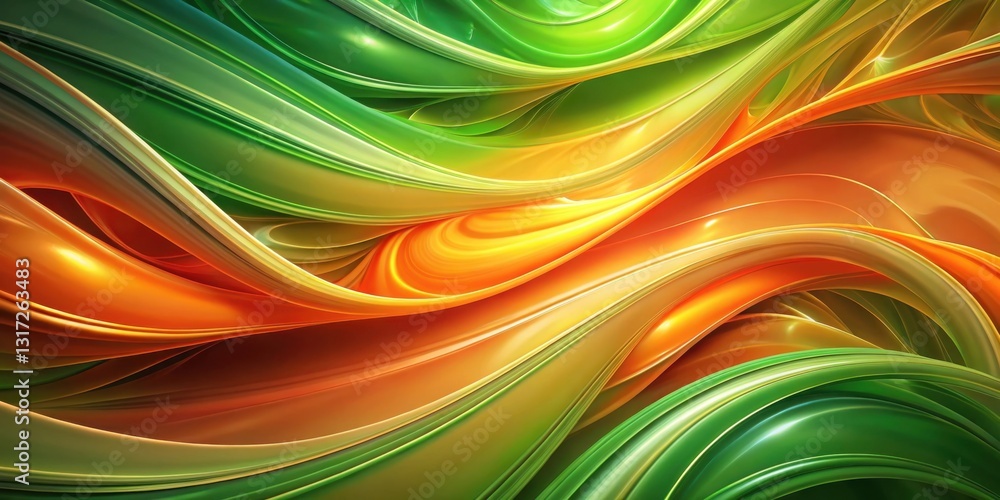 Poster Abstract Swirls of Green and Orange, Intertwining in a Dynamic Display of Color and Form