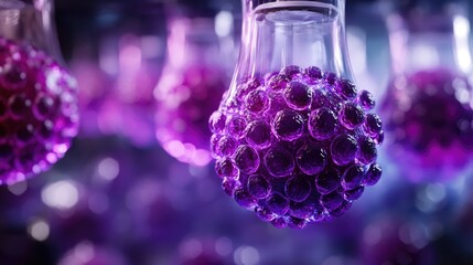 Microscopic view of a virus with a spherical structure and spike-like projections,