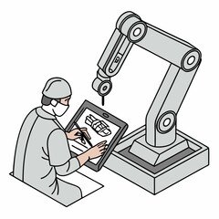 A robotic arm controlled by a surgeon via a touchscreen interface for delicate procedures.
