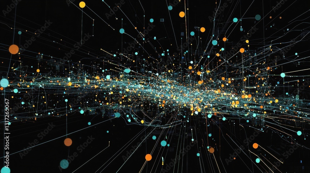 Poster vibrant abstract visualization of data flow and connections in a digital landscape showcasing vibran