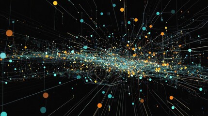 Fototapeta premium Vibrant abstract visualization of data flow and connections in a digital landscape showcasing vibrant colors and dynamic movement at night