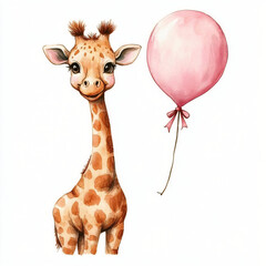 Obraz premium A watercolor cute baby giraffe painting illustration isolated on a white background, a cute baby giraffe illustration, painting, AI Painting design. 