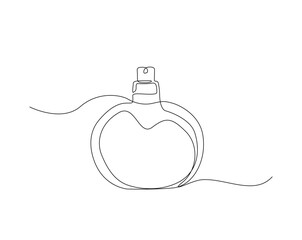 Perfume bottle simple outline illustration. Continuous line drawing of perfume bottle for print, packaging, banner, card, wall art poster, brochure, postcard.