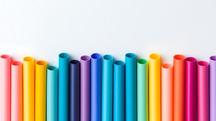 Colorful Assorted Paper Tubes Arranged in a Creative Layout on a Light Background