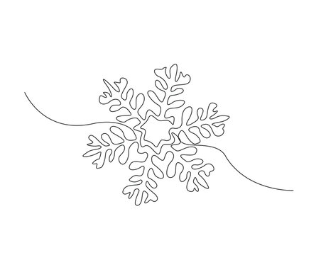 Snowflake simple outline illustration. Continuous line drawing of snowflake.
