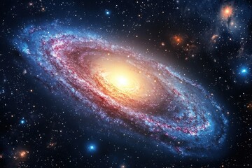 Naklejka premium Captivating Depiction of the Andromeda Galaxy, Showcasing Its Intricate Spiral Shape, Glowing Core, and Swirling Arms Against a Starry Backdrop