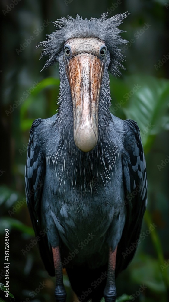 Poster detailed portrait of a unique grey bird with distinctive large beak and textured feathers. the bird 