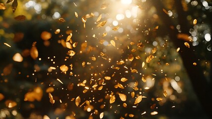 Golden Leaves Falling Gracefully in a Serene Park Setting