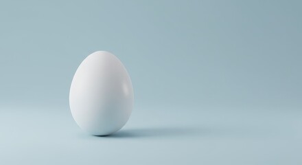 Single White Egg on Blue Background - A pristine white egg sits on a light blue background, providing a clean and simple