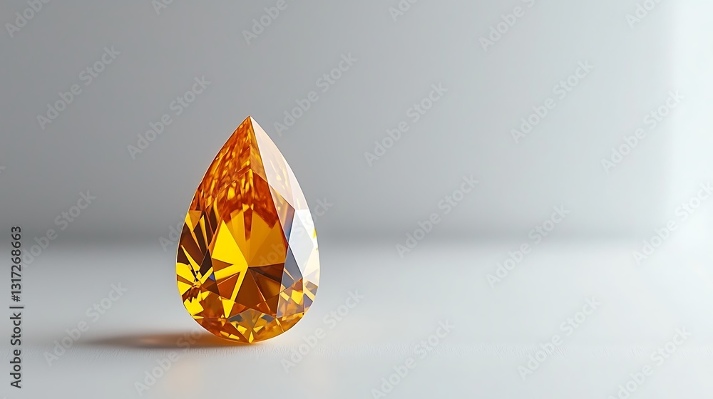 Poster sparkling orange gemstone in a tear shape on a minimalist background with soft lighting