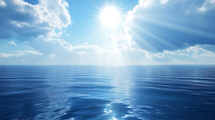 Obraz premium Serene Ocean Scene with Sun Shining Through Clouds and Water