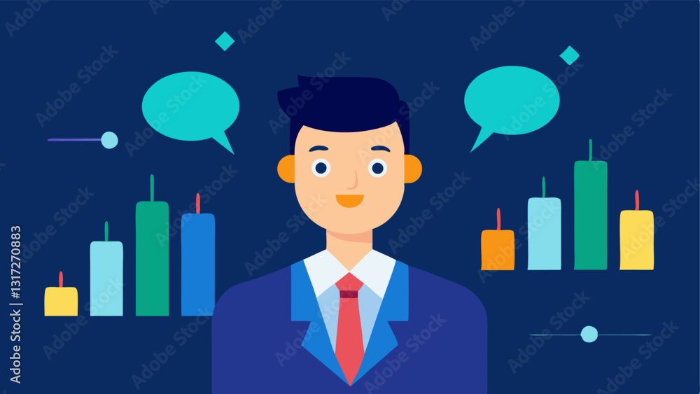Poster investment advisor a stylish influencer in business attire talking about stock market basics with an