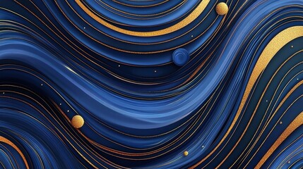 Abstract Flowing Lines with Gold Accents on Dark Blue Background
