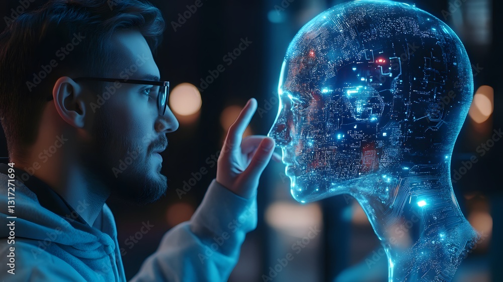 Poster chat with ai or artificial intelligence technology, representing modern communication and digital in