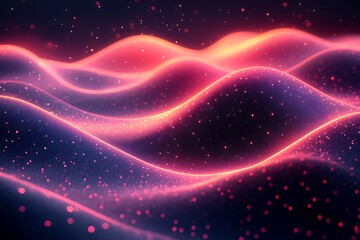 Obraz premium Abstract Pink and Orange Glowing Waves with Sparkling Particles Background