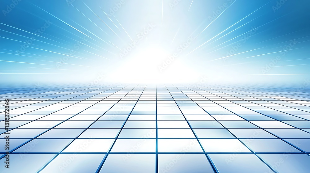 Poster bright abstract background with shining light and gridded floor for design and presentation