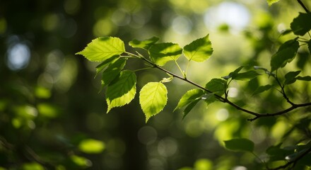 Sunlit Spring Leaves - Close-up of vibrant green leaves backlit by sunlight, showcasing intricate details and textures