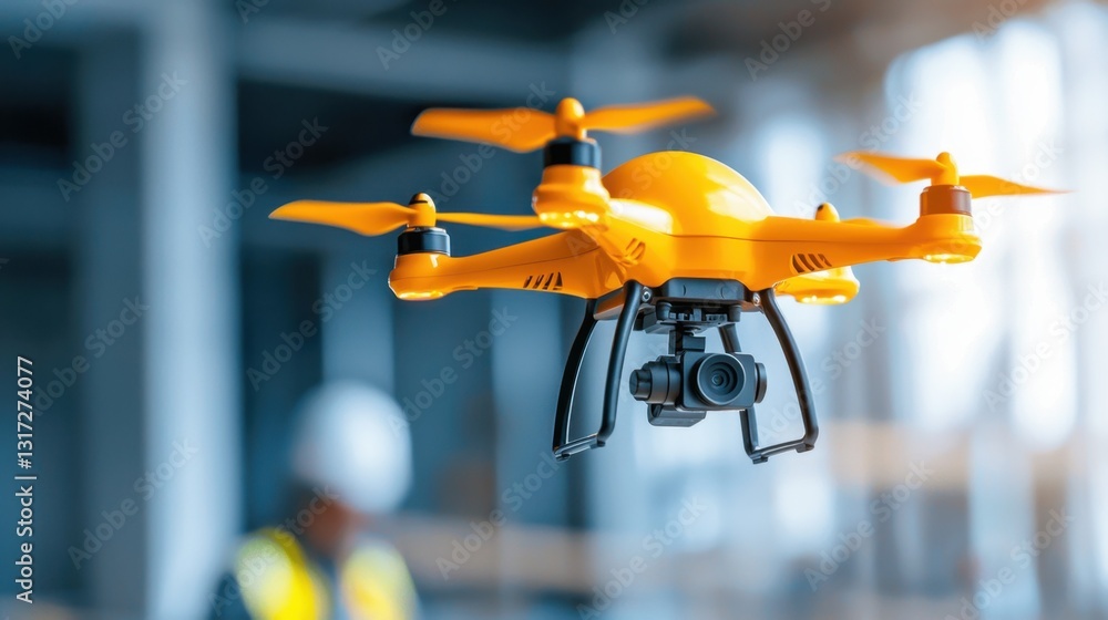 Poster a drone surveying a large construction project, providing real-time data to engineers for improved e