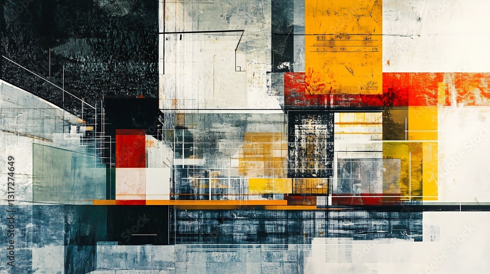 Poster Abstract depiction of organizational design showcasing symbolic patterns layered textures structural efficiency