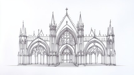 Fototapeta premium Detailed Hand-Drawn Architectural Sketch of a Gothic Cathedral with Intricate Design Elements